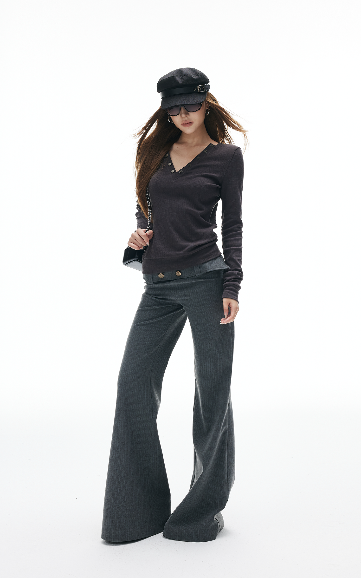 IAMXIAA Low Rise Wide Leg Trousers with Statement Belt