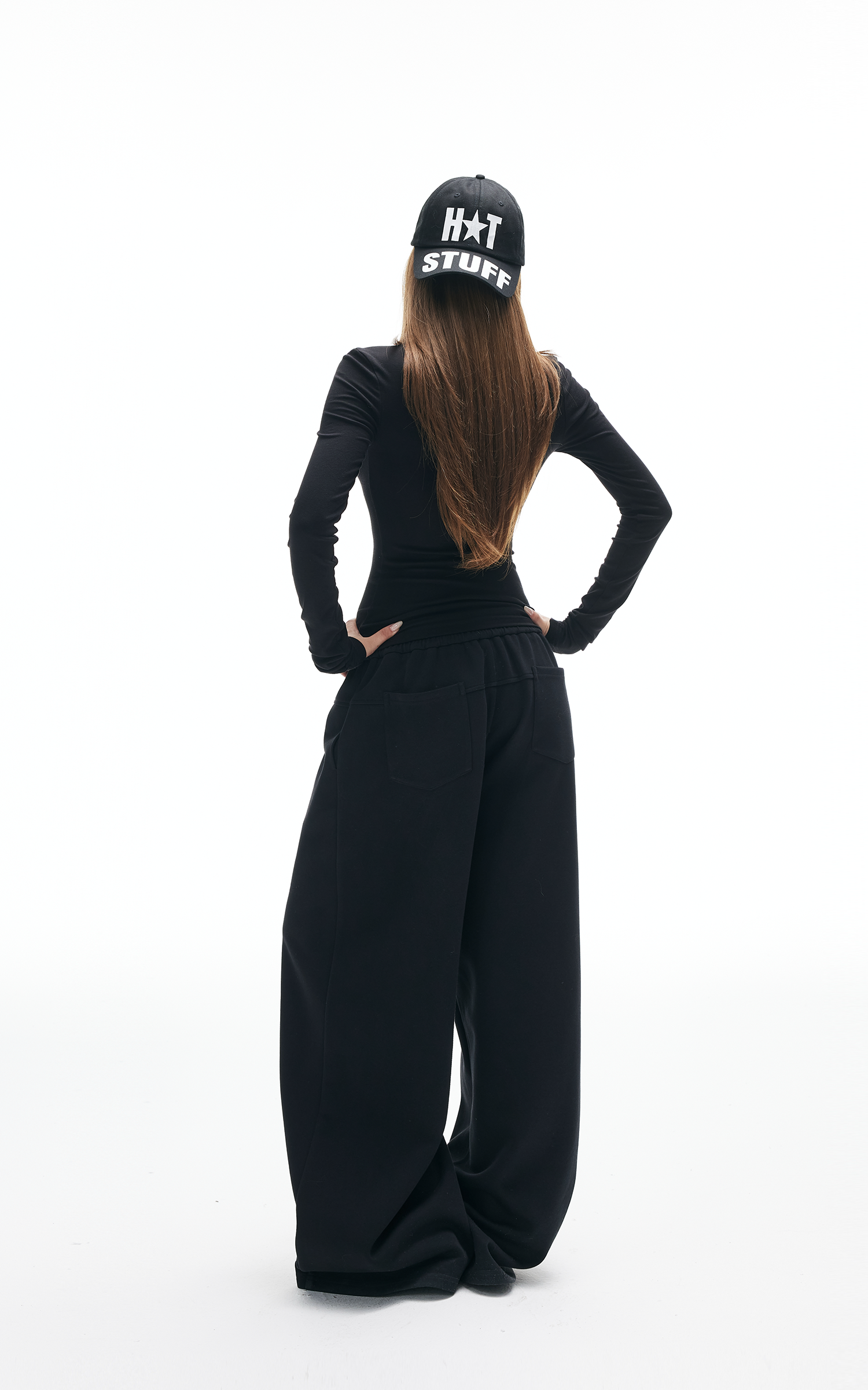 IAMXIAA ボタン付きワイドレッグスウェットパンツ、リラックスフィット