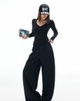 IAMXIAA Studded V-Neck Long Sleeve Tee