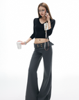 IAMXIAA Low Rise Wide Leg Trousers with Statement Belt