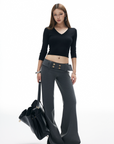 IAMXIAA Knit Cropped V Neck Sweater