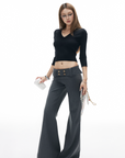 IAMXIAA Knit Cropped V Neck Sweater