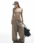 IAMXIAA Studded V-Neck Long Sleeve Tee