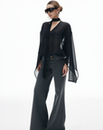 IAMXIAA Sheer Flowing Chiffon Top with Scarf Detail