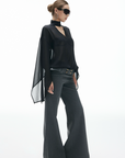 IAMXIAA Sheer Flowing Chiffon Top with Scarf Detail