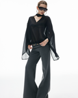 IAMXIAA Sheer Flowing Chiffon Top with Scarf Detail