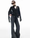 IAMXIAA Low Rise Wide Leg Trousers with Statement Belt