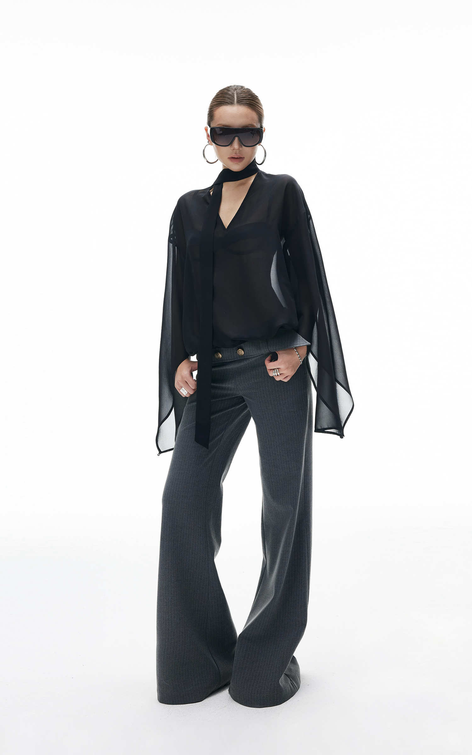 IAMXIAA Low Rise Wide Leg Trousers with Statement Belt