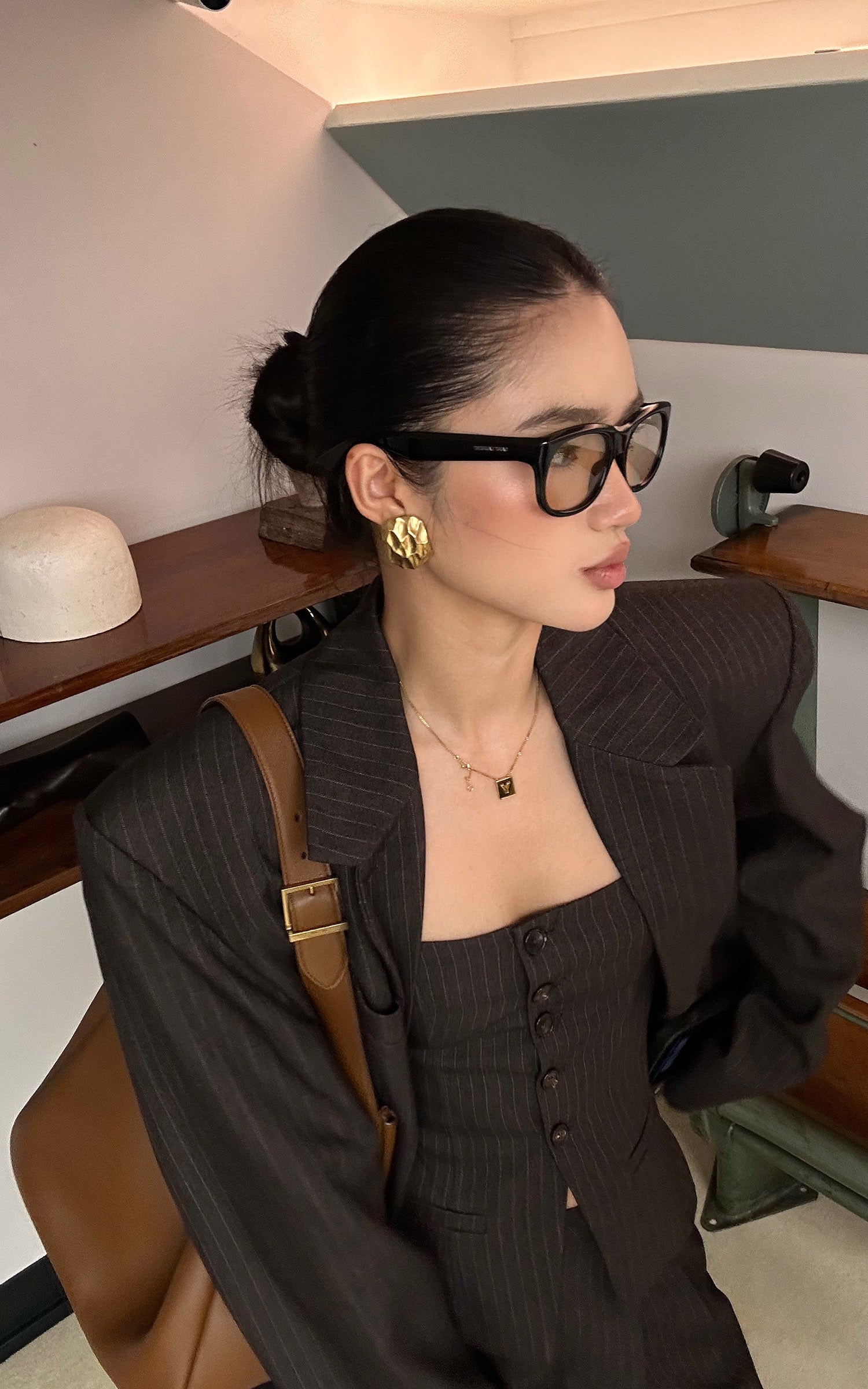 ROVENTE Tailored Pinstripe Suit Set with Blazer Corset and Wide Leg Pants