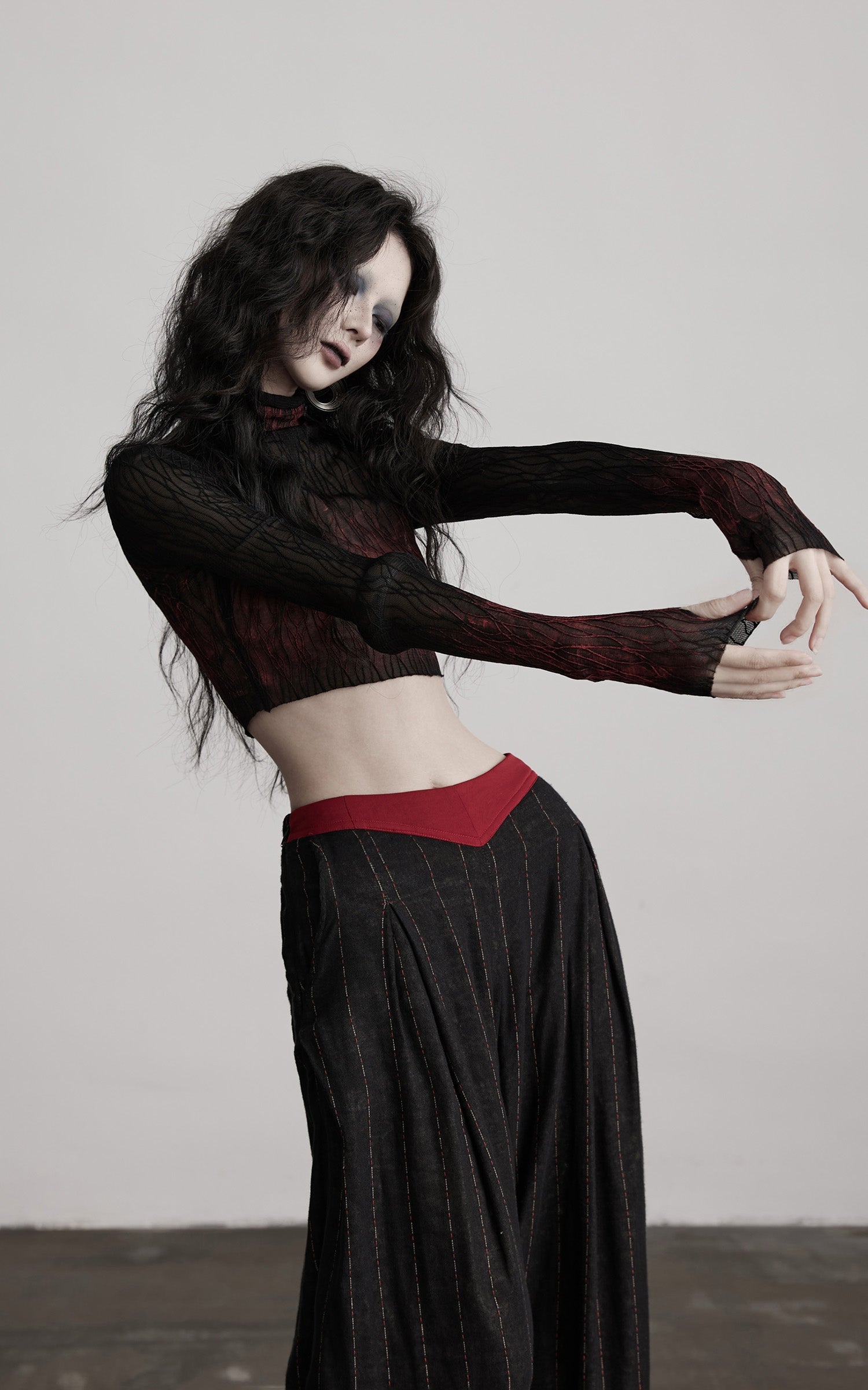 DOINDULGE Sheer Textured Long Sleeve T-Shirt