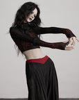 DOINDULGE Sheer Textured Long Sleeve T-Shirt