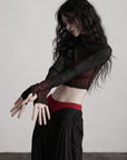 DOINDULGE Sheer Textured Long Sleeve T-Shirt