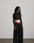 DOINDULGE Sheer Textured Long Sleeve T-Shirt