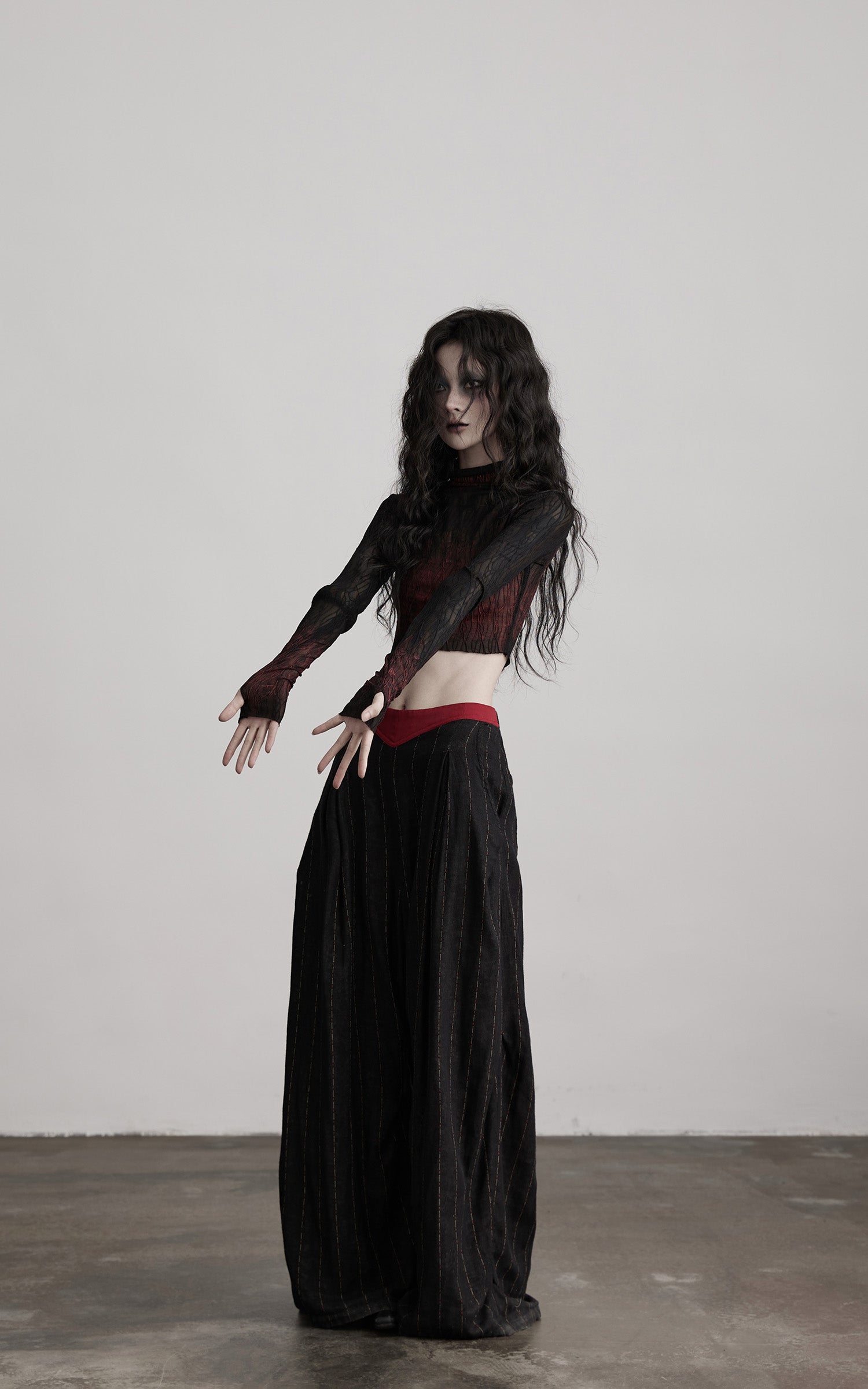 DOINDULGE Sheer Textured Long Sleeve T-Shirt