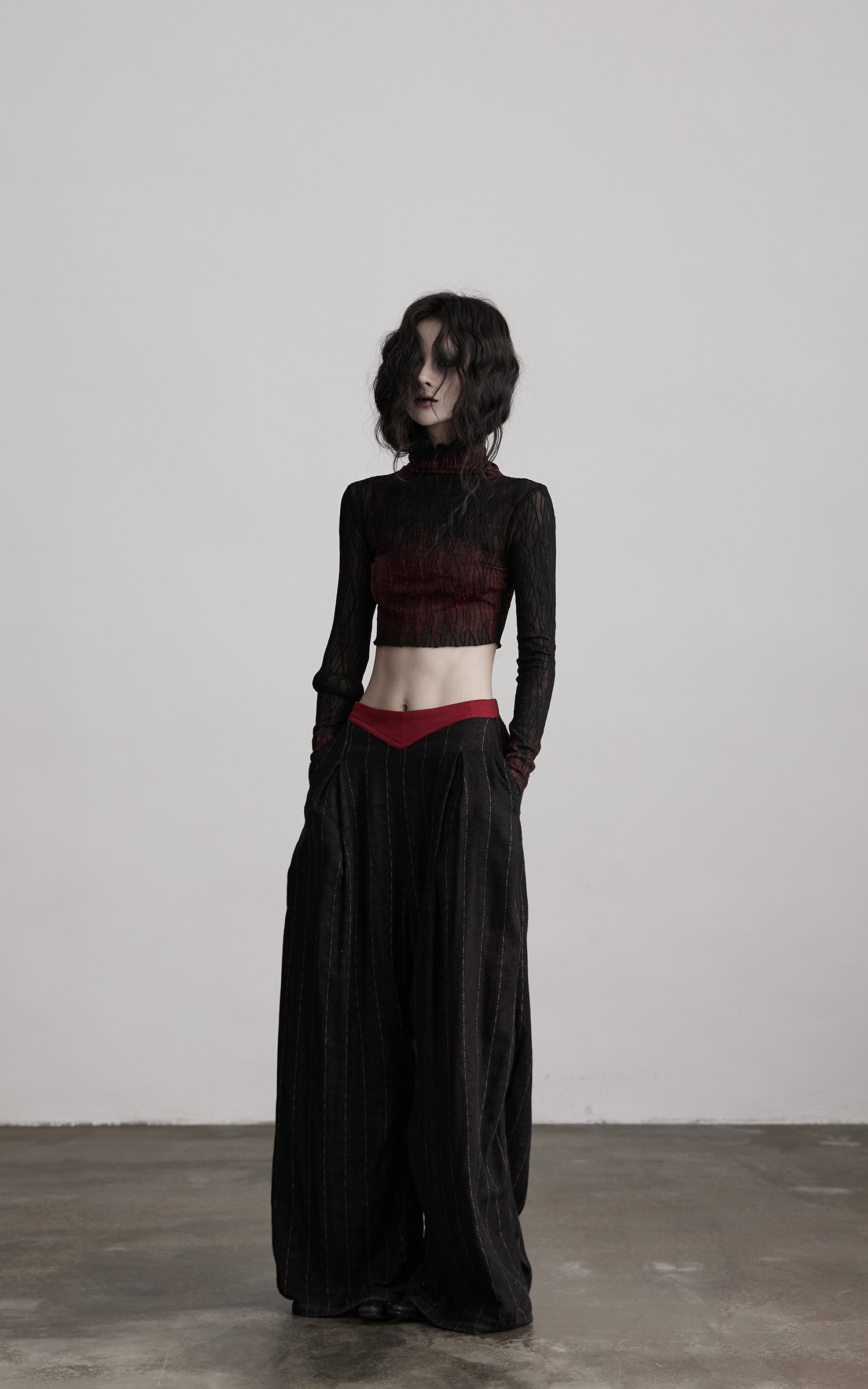 DOINDULGE Sheer Textured Long Sleeve T-Shirt