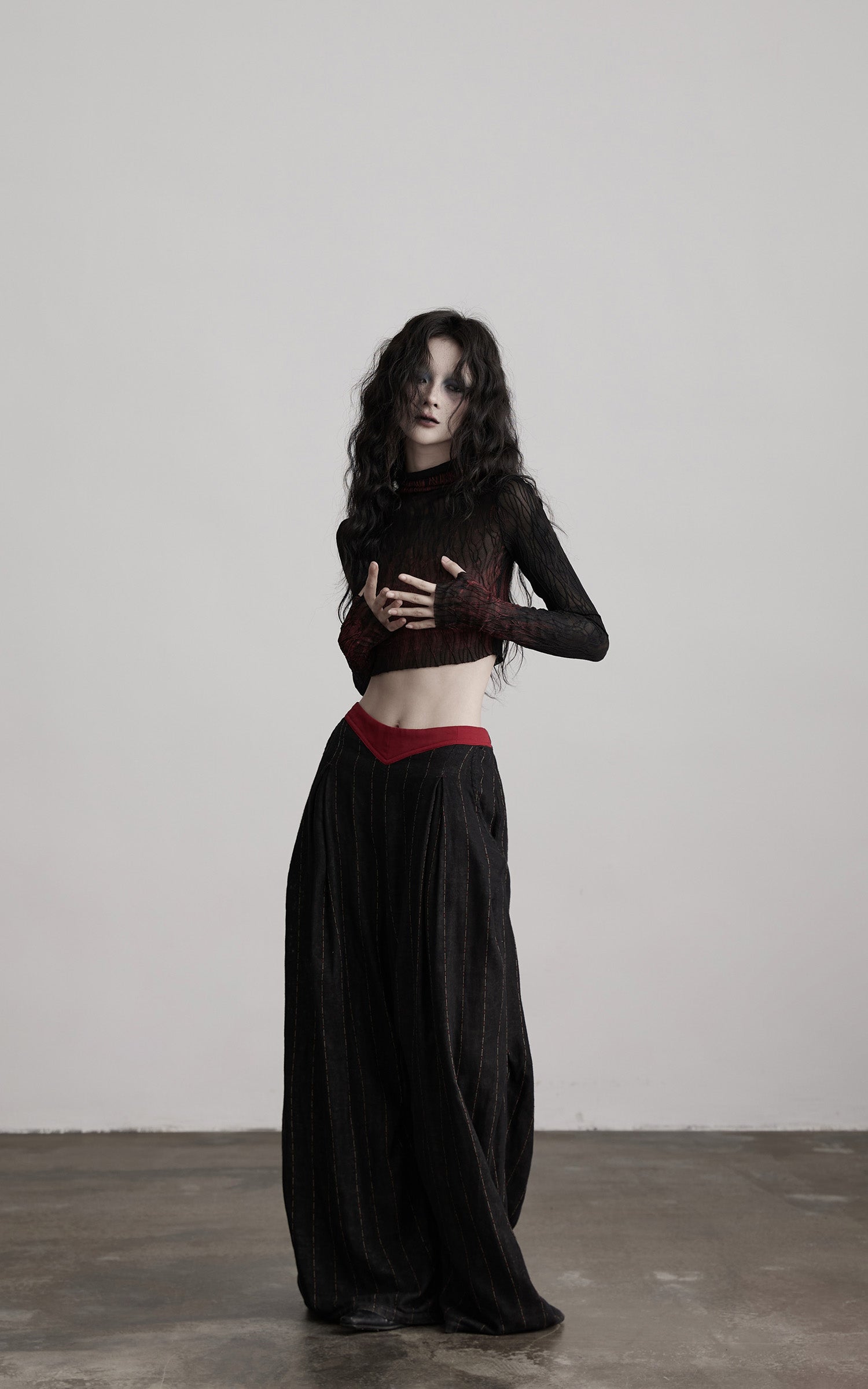 DOINDULGE Sheer Textured Long Sleeve T-Shirt
