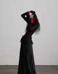 DOINDULGE Contrast Velvet Panel Long Sleeve T-Shirt