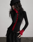 DOINDULGE Contrast Velvet Panel Long Sleeve T-Shirt