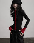 DOINDULGE Contrast Velvet Panel Long Sleeve T-Shirt