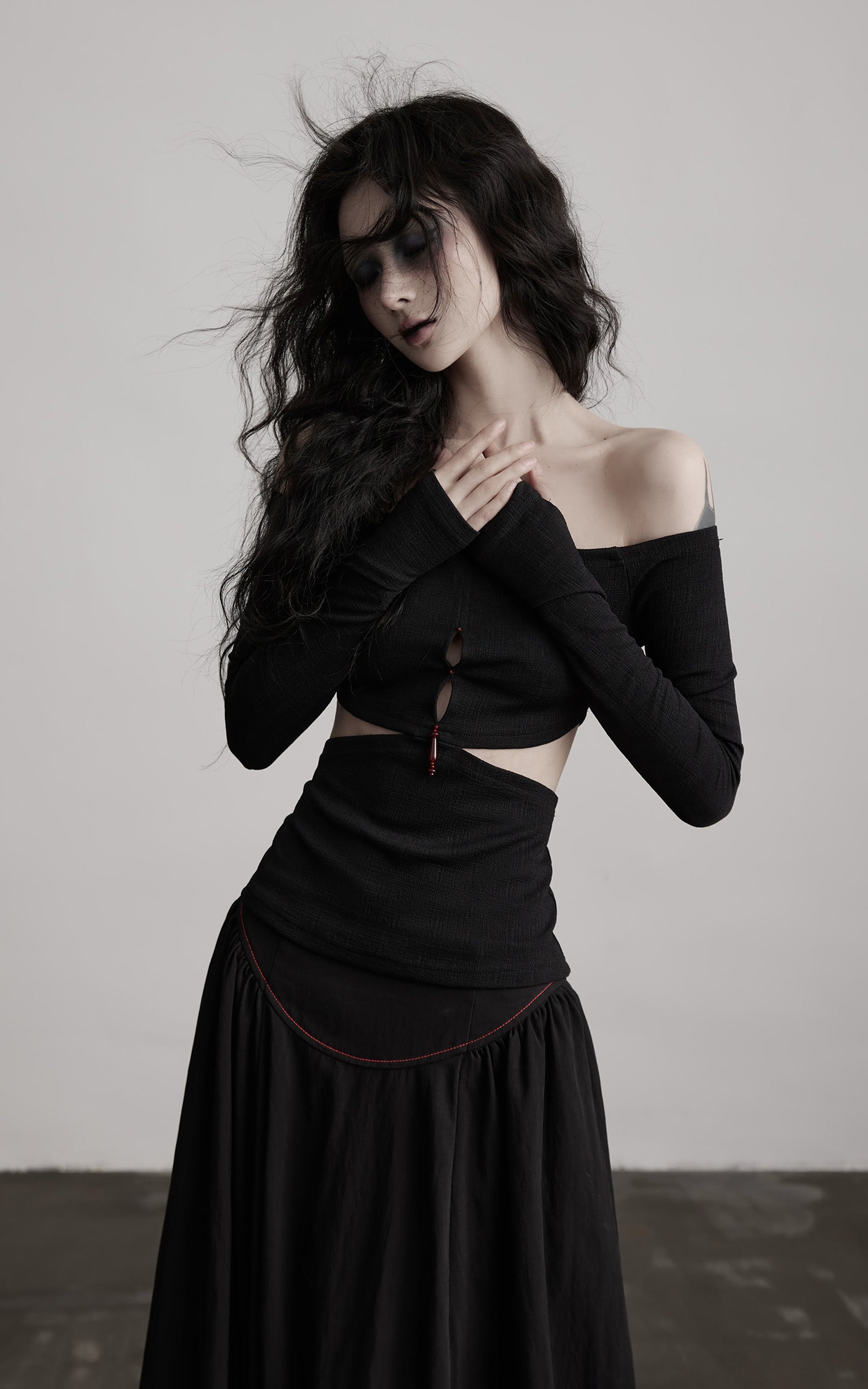 DOINDULGE Off-Shoulder Cutout Top with Bead Details