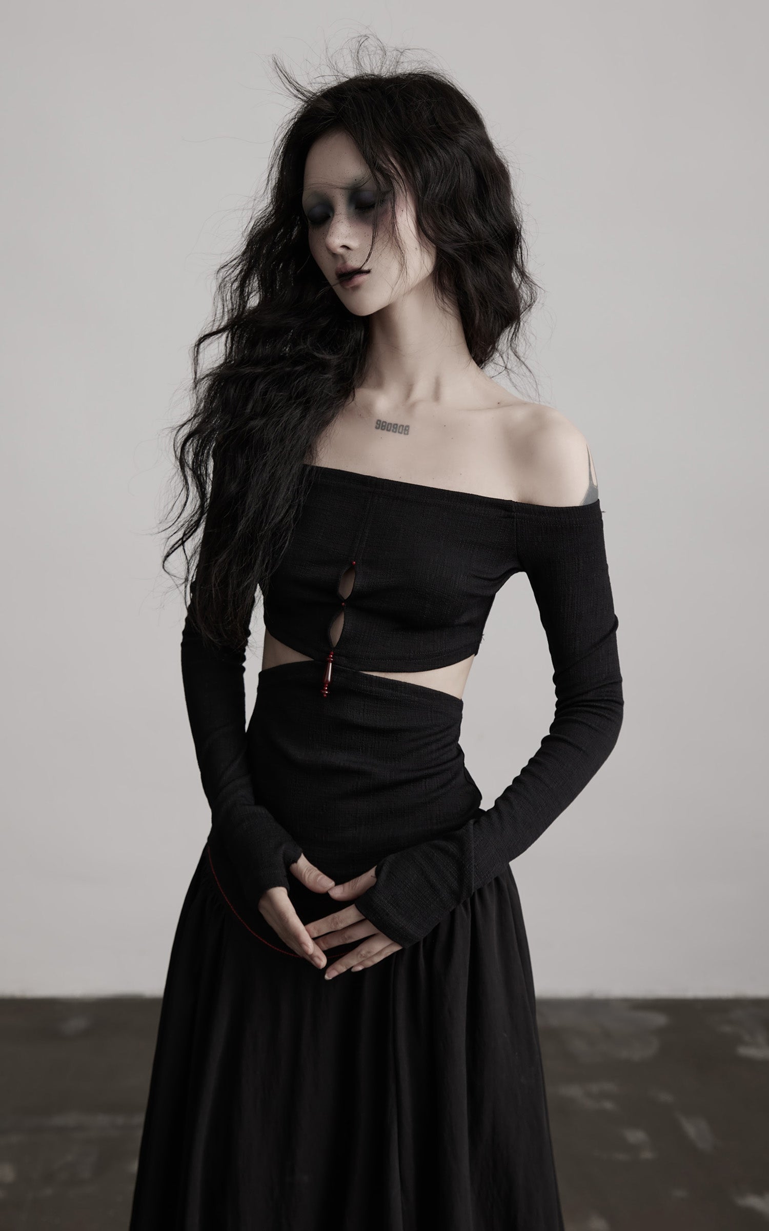 DOINDULGE Off-Shoulder Cutout Top with Bead Details