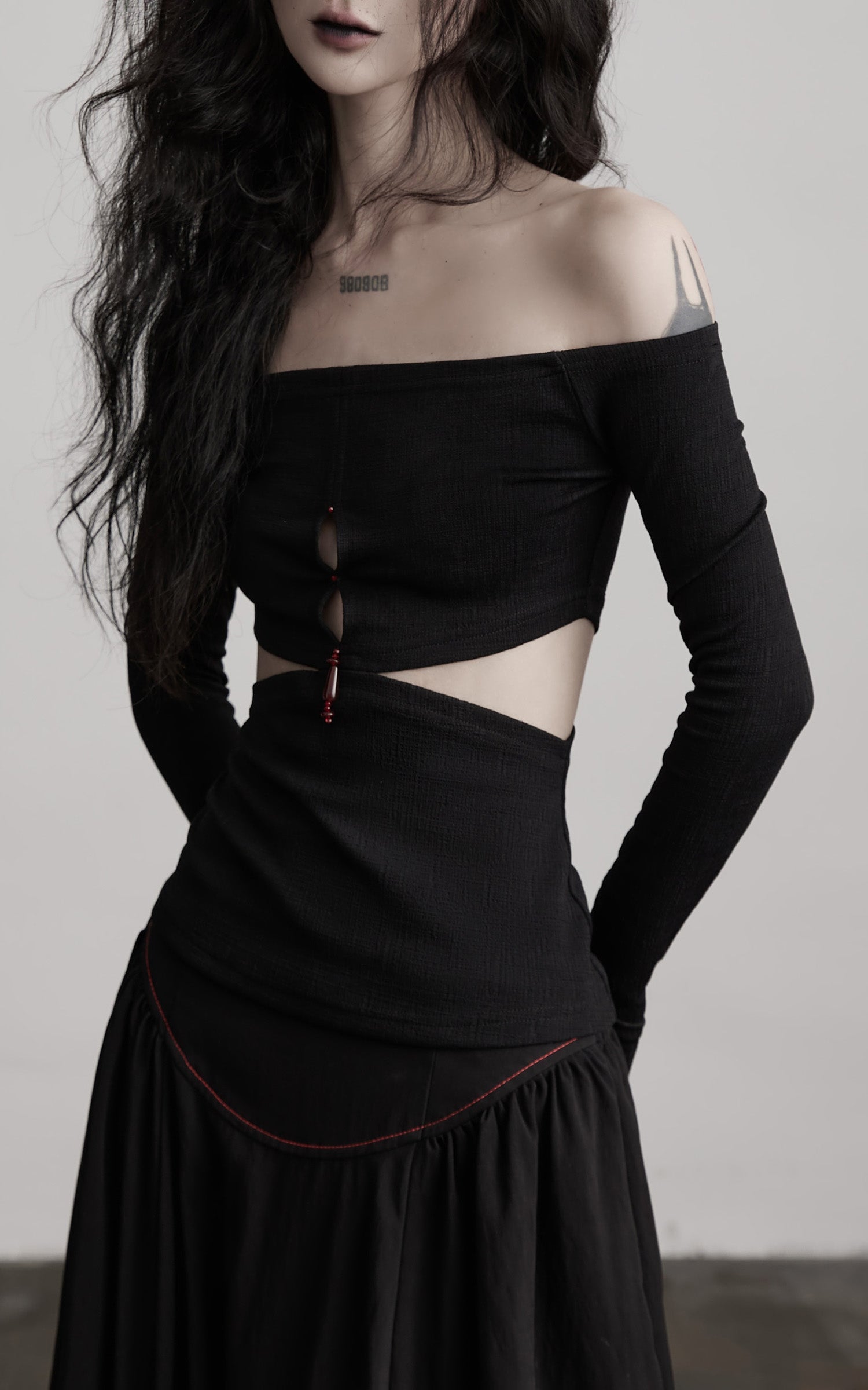 DOINDULGE Off-Shoulder Cutout Top with Bead Details