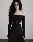 DOINDULGE Off-Shoulder Cutout Top with Bead Details