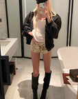 Rase le sol Leopard Print Denim Micro Shorts
