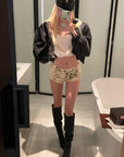 Rase le sol Leopard Print Denim Micro Shorts
