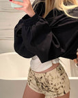 Rase le sol Leopard Print Denim Micro Shorts