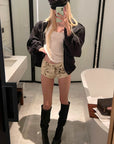 Rase le sol Leopard Print Denim Micro Shorts