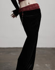 DOINDULGE Draped Velvet Skirt with Sheer Red Waist Detail