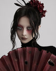 DOINDULGE Sheer Velvet Long Sleeve Top with Contrast Red Panel