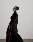 DOINDULGE Kimono Sleeve Wrap Coat with Red Contrast Cuffs and Long Tie