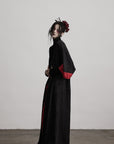 DOINDULGE Kimono Sleeve Wrap Coat with Red Contrast Cuffs and Long Tie