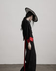 DOINDULGE Kimono Sleeve Wrap Coat with Red Contrast Cuffs and Long Tie