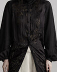 DOINDULGE Textured Jacquard Shirt with High Collar and Ruched Hem