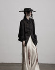 DOINDULGE Textured Jacquard Shirt with High Collar and Ruched Hem