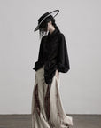 DOINDULGE Textured Jacquard Shirt with High Collar and Ruched Hem