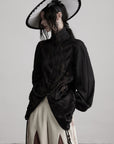 DOINDULGE Textured Jacquard Shirt with High Collar and Ruched Hem