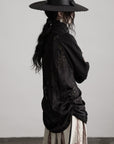DOINDULGE Textured Jacquard Shirt with High Collar and Ruched Hem