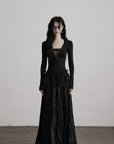 DOINDULGE Deep V Lace Detail Long Sleeve T-Shirt
