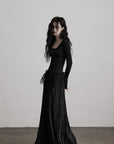 DOINDULGE Deep V Lace Detail Long Sleeve T-Shirt