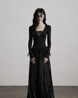 DOINDULGE Deep V Lace Detail Long Sleeve T-Shirt