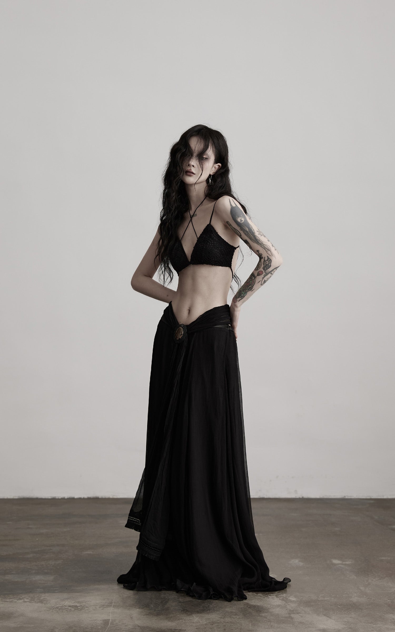 DOINDULGE Strappy Lace Bralette – Gothic Crochet Texture with Minimal Silhouette