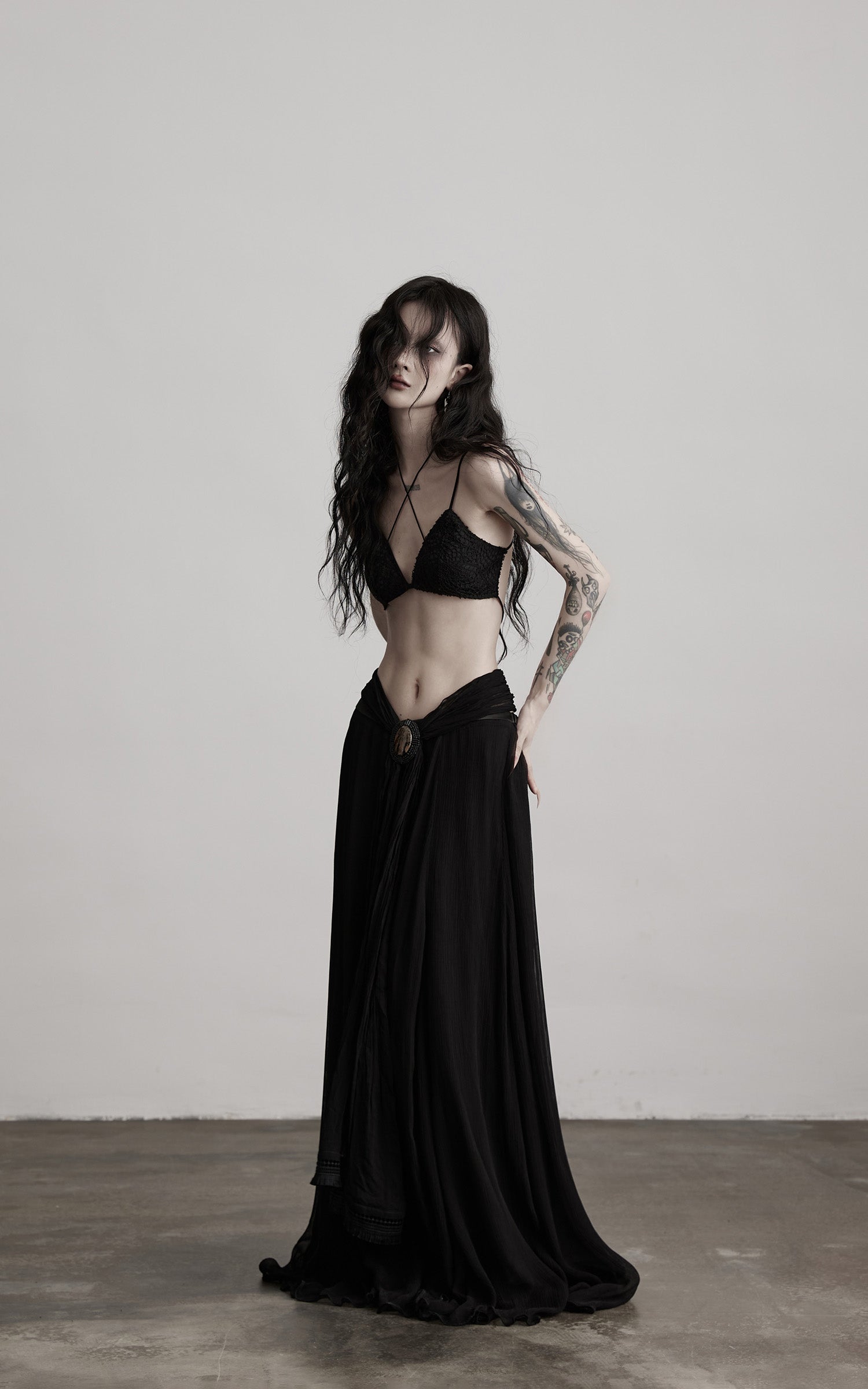 DOINDULGE Strappy Lace Bralette – Gothic Crochet Texture with Minimal Silhouette