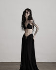 DOINDULGE Strappy Lace Bralette – Gothic Crochet Texture with Minimal Silhouette