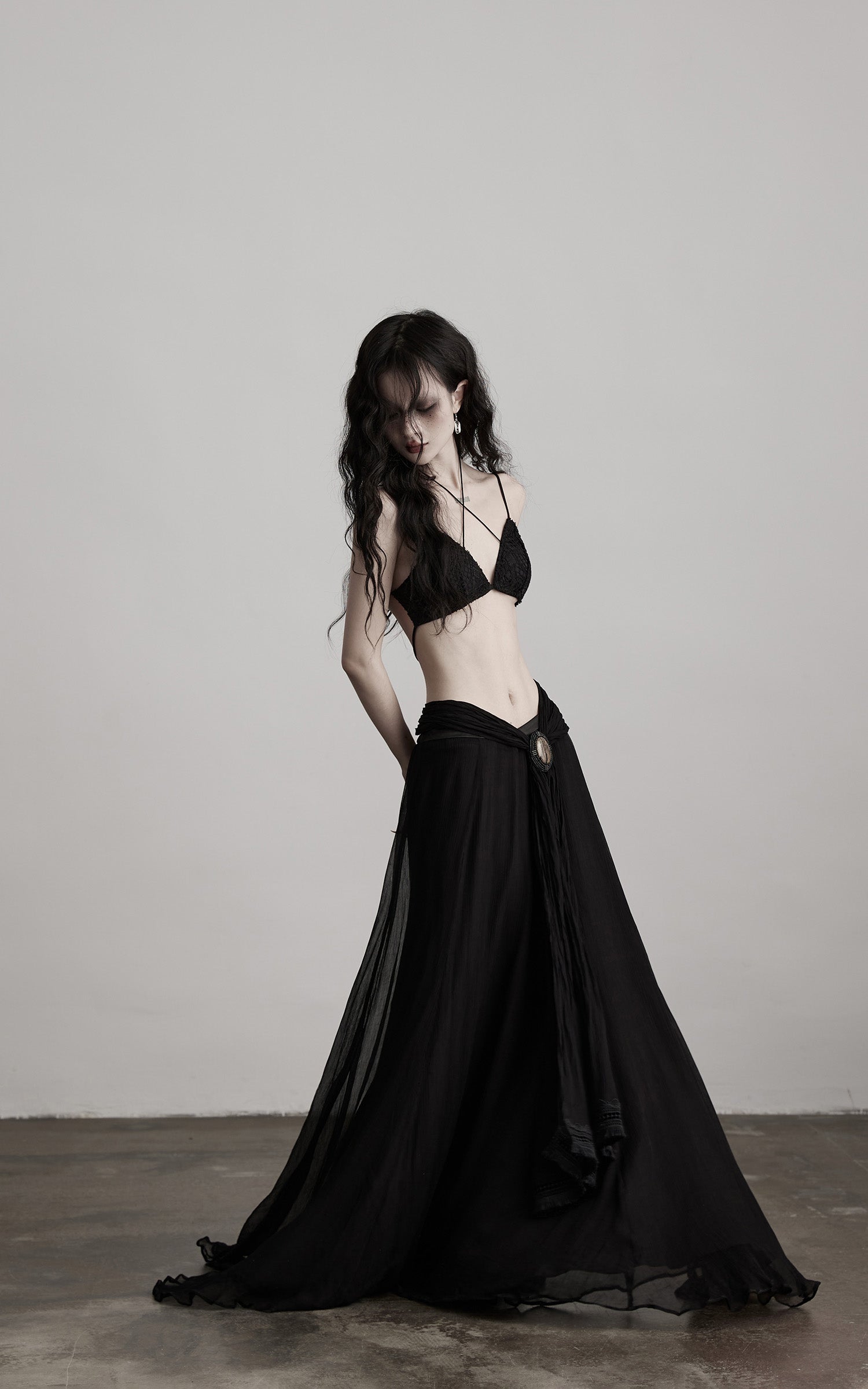 DOINDULGE Strappy Lace Bralette – Gothic Crochet Texture with Minimal Silhouette
