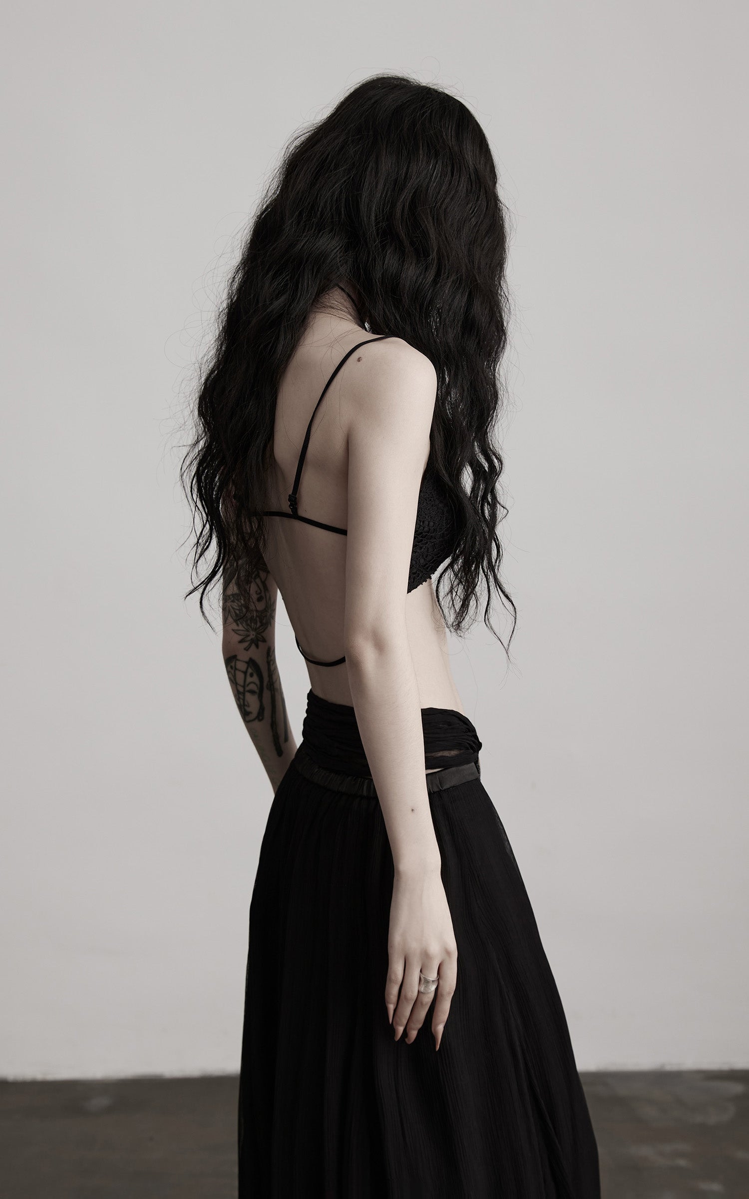DOINDULGE Strappy Lace Bralette – Gothic Crochet Texture with Minimal Silhouette