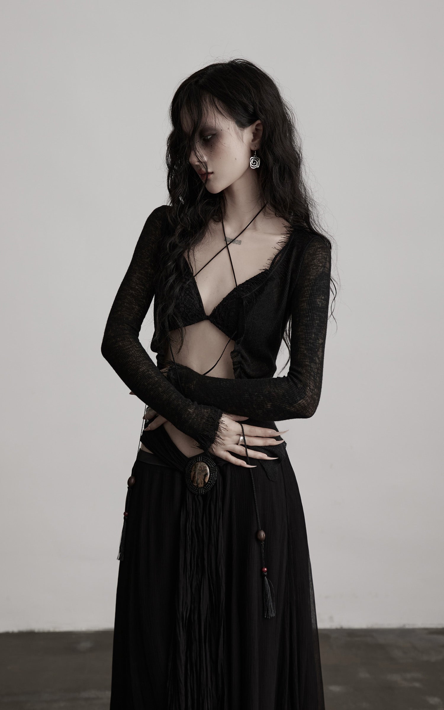 DOINDULGE Distressed Knit Long Sleeve Cardigan